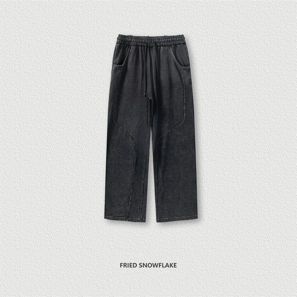 ZODF Retro 2024 Spring Men Washed Cotton Straight Pants Unisex Casual 330gsm Distressed Loose Trousers Brand Clothes HY0830